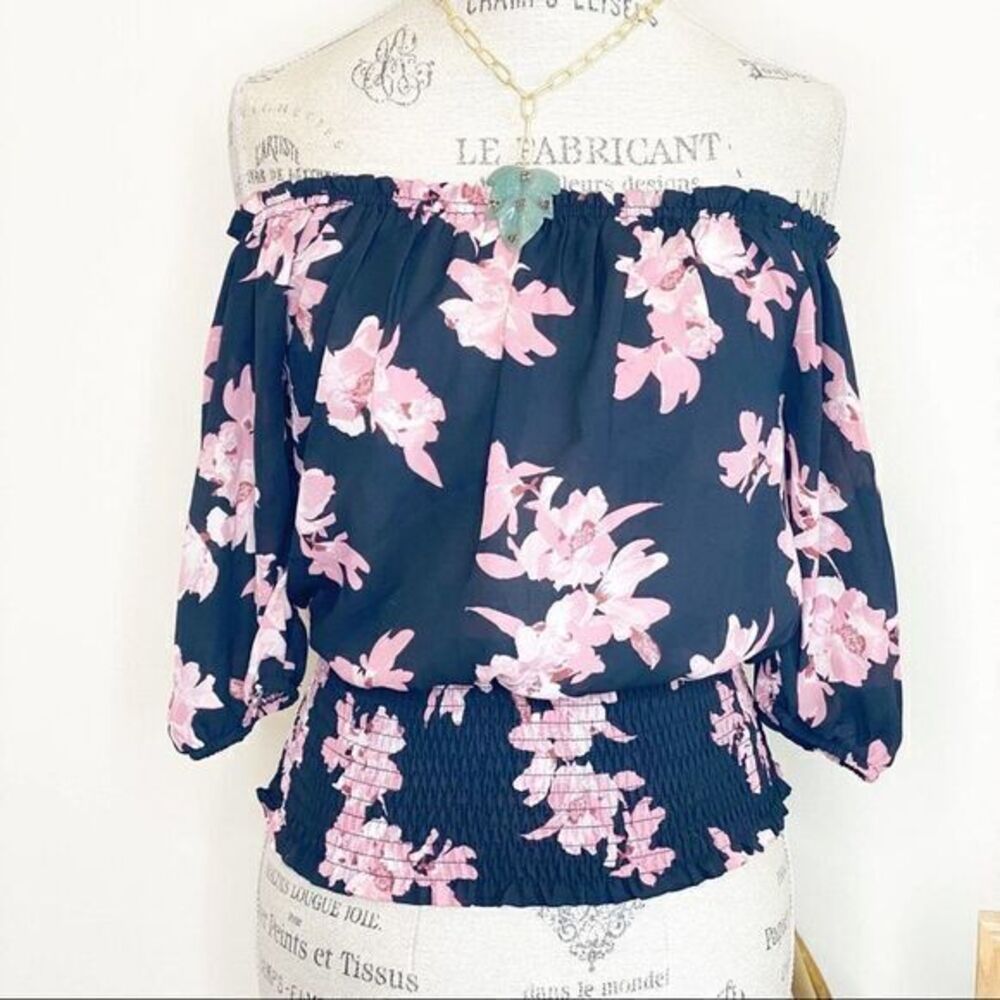 PAPER CRANE Floral Cropped Top Off-the-shoulder Blouse SMALL